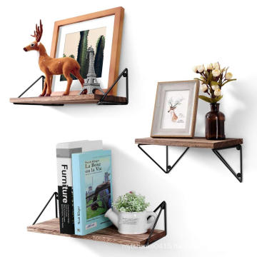 Floating Mounted Set of 3 Rustic Wood Wall Shelves for Living Room